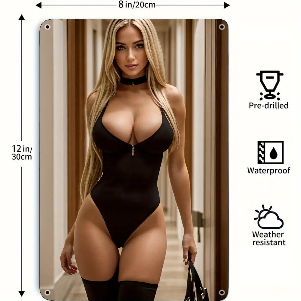 Vintage Bikini Girl Metal Wall Art 8"x12" Rustproof Waterproof Iron Decor Easy Hang Beach Theme for Home Bar Cafe Garage