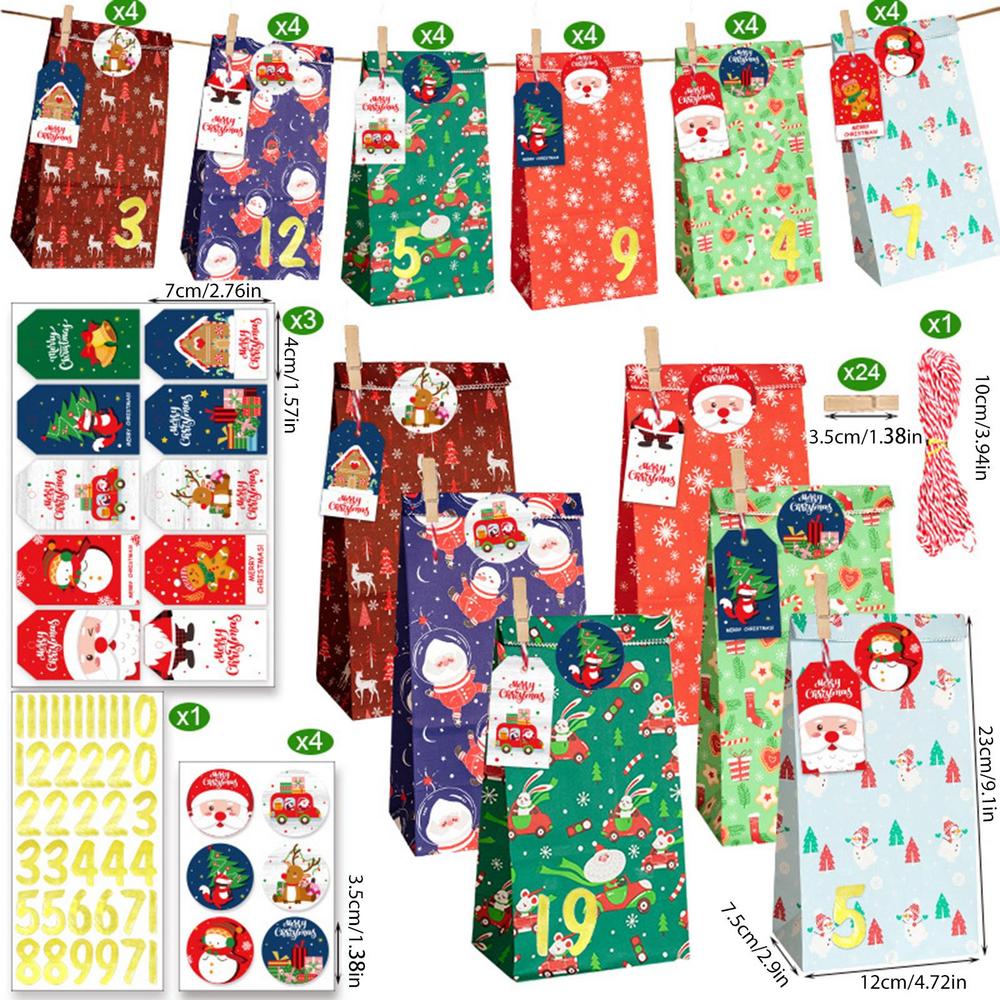 Christmas Wrapping Bags For Gifts Christmas Decoration Bag Kraft Paper 24PCS Christmas Wrapping Sacks Party Favor Bags