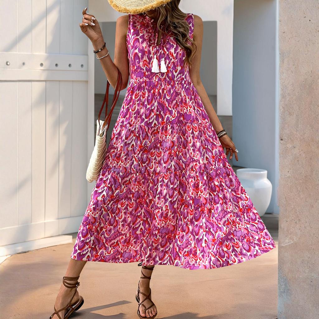 Abito da Donna Senza Maniche Casual Svasato A-line Midi Vestiti a Maglietta Con Tasche Girocollo Vacanza Boho Spiaggia Vestito Estivo