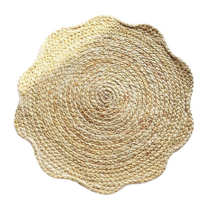 Eco-Friendly Corn Husk Woven Table Mat,Flower-Shaped Handwoven Heat Resistant Placemat,Non-Slip Trivet for Hot Dishes & Pans