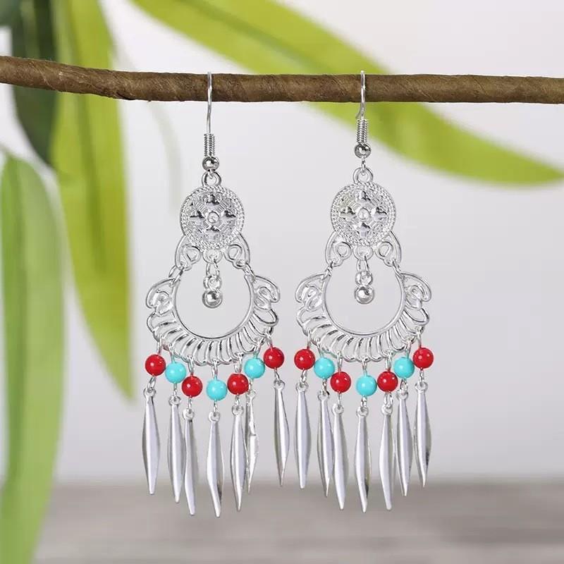 Ethnic Bohemian Long Tassel Earrings Vintage Beach Vacation Jewelry Retro Drop Dangle Ear Accessories For Women