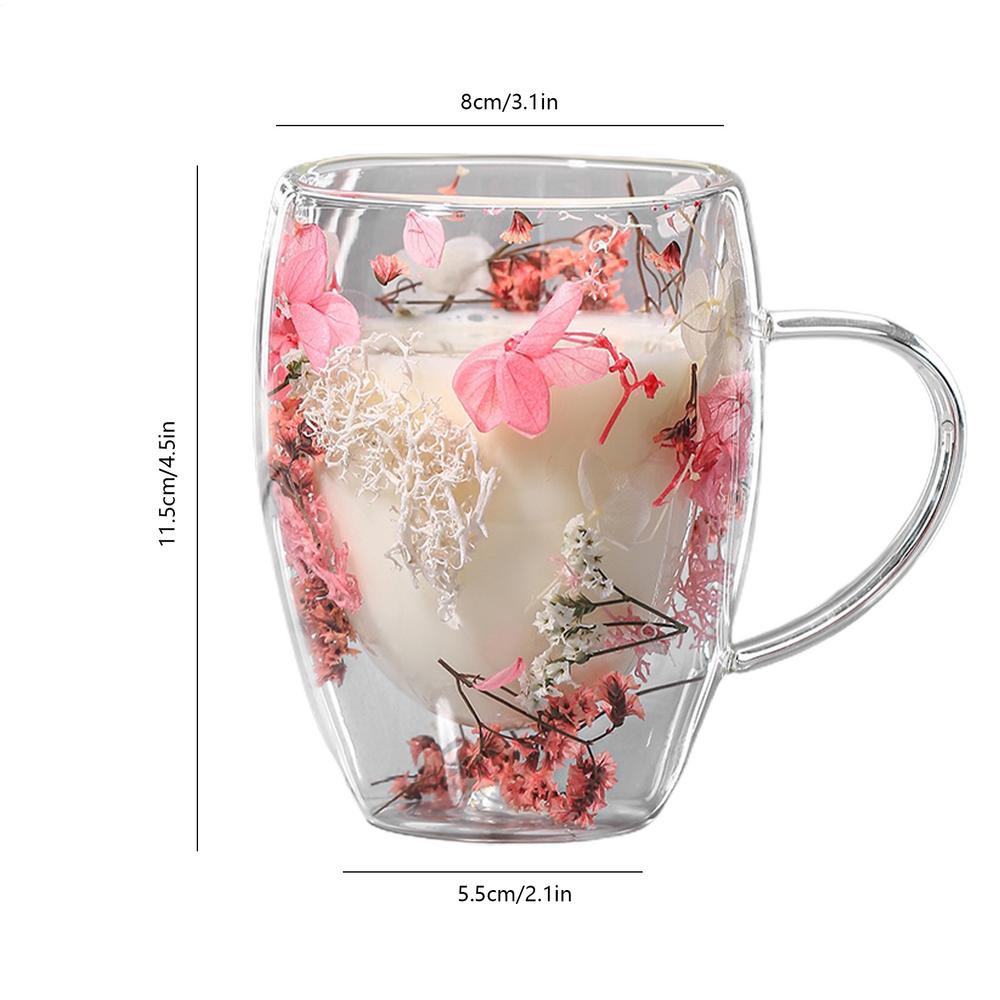 350ml Double-walled Glass Cup with Dried Flowers Anti-Scalding Cold Beverages Mugs for Milk Chocolate Tea Juice Hot Water