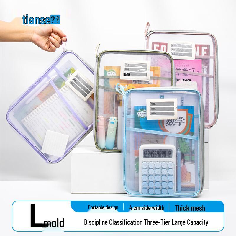 L-Shaped Mesh Zipper File Bag A4