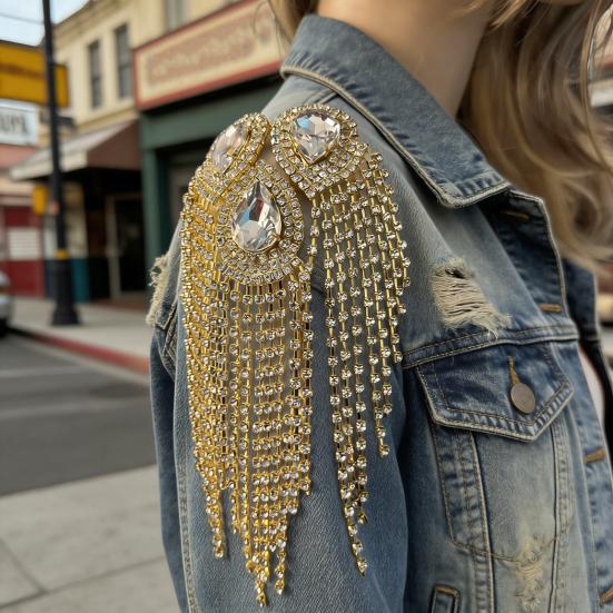 Fringe Rhinestone Epaulette Waterdrop Shoulder Epaulette Sparkling Tassel Epaulet Accessory for Costume Party Stage Performance