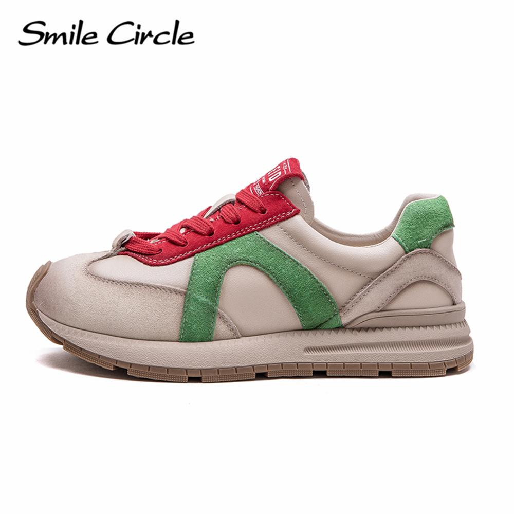 Damen Freizeitschuhe aus echtem Leder mit runder Zehenpartie und Schnürung, modische und bequeme Sneakers