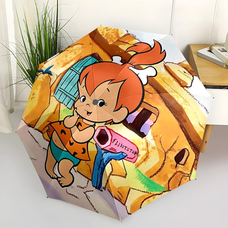 

1pc Flintstones Automatic Folding Umbrella - Compact 8-Rib Design, Durable Plastic & Iron, Lightweight for Outdoor Daily Use, a0929223