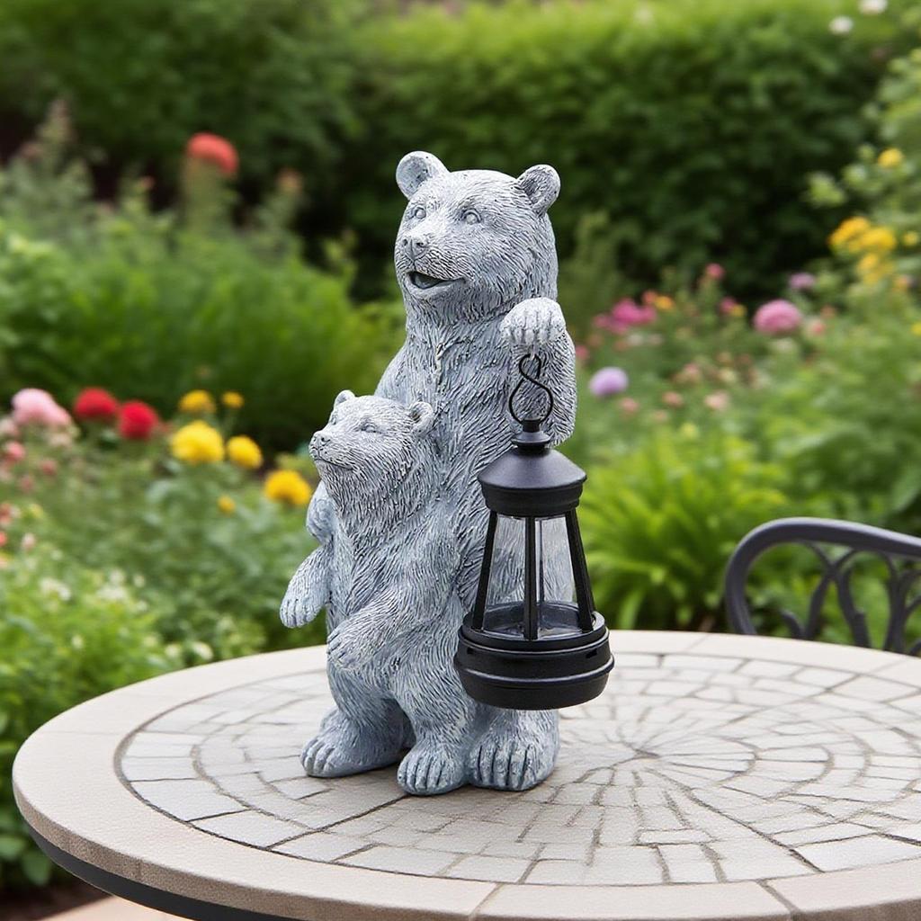 Animal Ornaments, Gardens, Courtyards, Outdoor Solar Resin Craft Decorations, Black Bear Sculptures, Garden Ornaments
