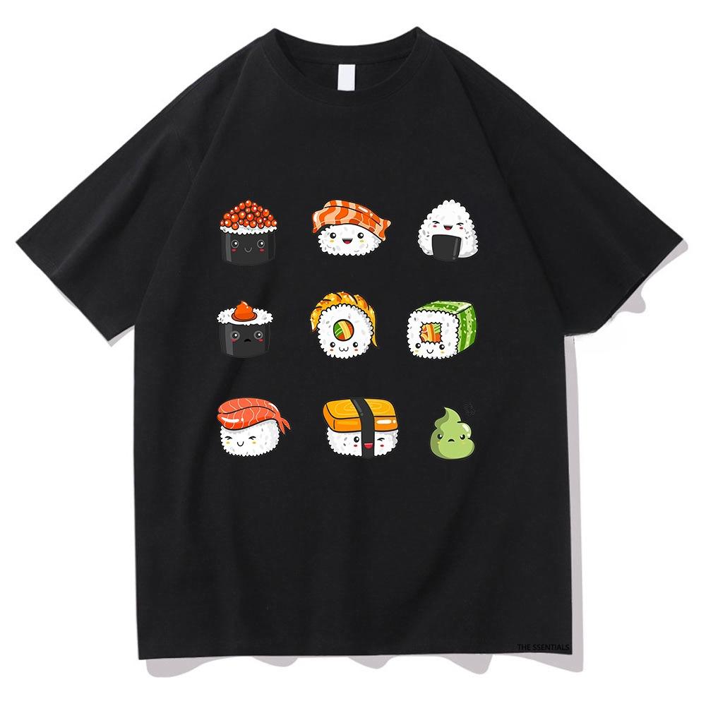 Retro Kawaii Cartoon Sushi T Shirts Funny Unisexunisex Clothing Vintage Tshirt Unisex Streetwear Cotton Tops Graphic Tshirts