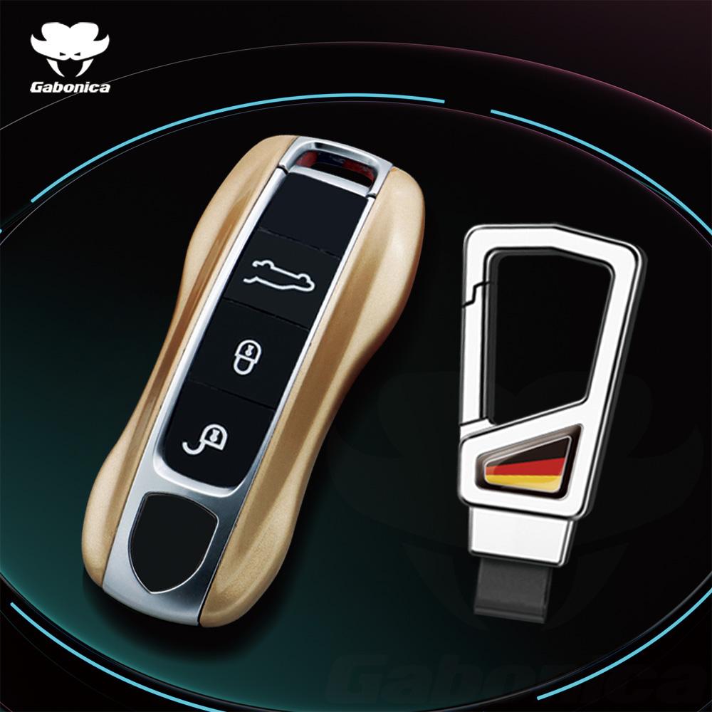 For Porsche Cayenne Coupe Panamera Taycan 911 971 9Ya Macan Boxste Carbon Fiber Car Key Fob Case Cover Keyless Chain Ring Holder