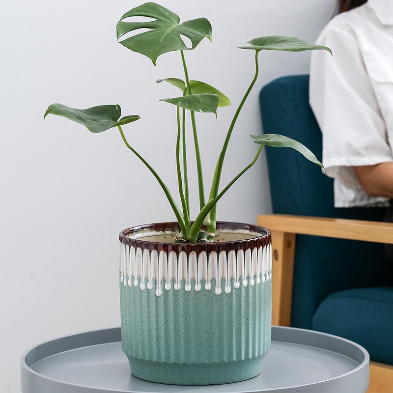 Large White Nordic Ceramic Pot - Tiger-Patterned Luxury Orchid Vase