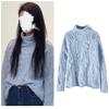 Zhao Jinmai Blue Hollow-Out Half-High Neck Sweater - Women's Autumn/Winter Versatile Loose Knit Top