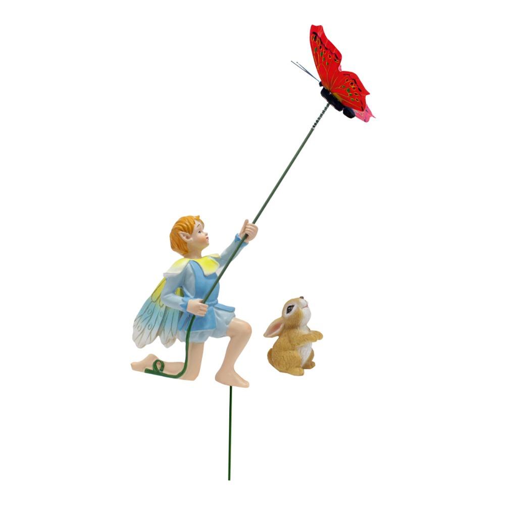 

Cartoon Rabbit Statue Resin Miniature Figurine Sculptures Butterfly Flower Fairy Plugin Bedroom 1 Set