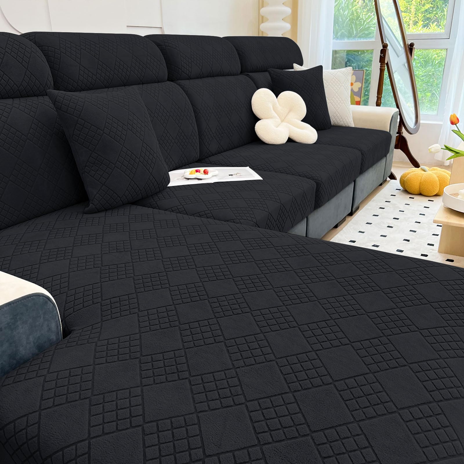 

Olanly Волшебные Чехлы для Дивана Моющиеся Модные Универсальные Чехлы для Подушек Дивана Темно-синий Чехол Диван-кровать Большой Размер Стрейч Диван Диван Double seat(1pcs) чёрный