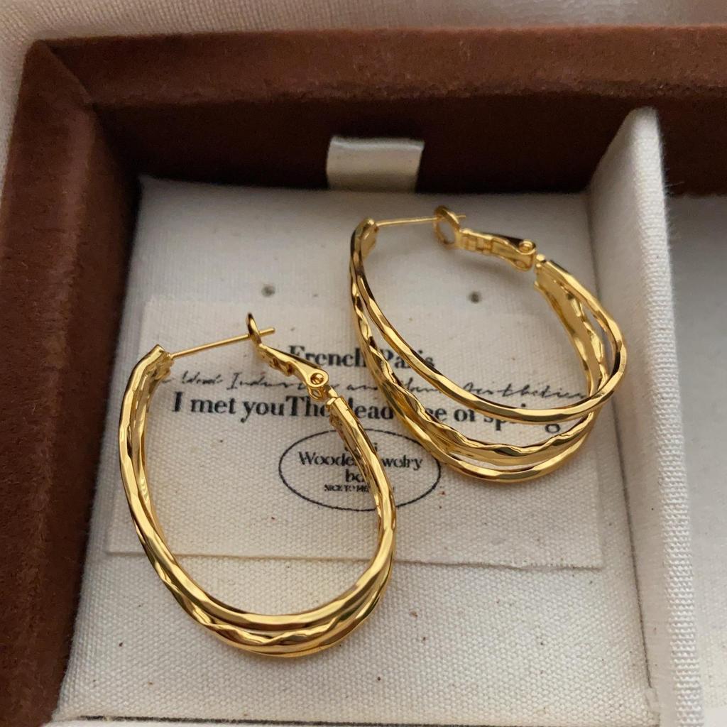 Multi-Layer Elliptical Geometric Ring Earrings, Ear Buckles, Modern Minimalist Style, Light Luxury, High-End Sense, Niche Personalized Earrings