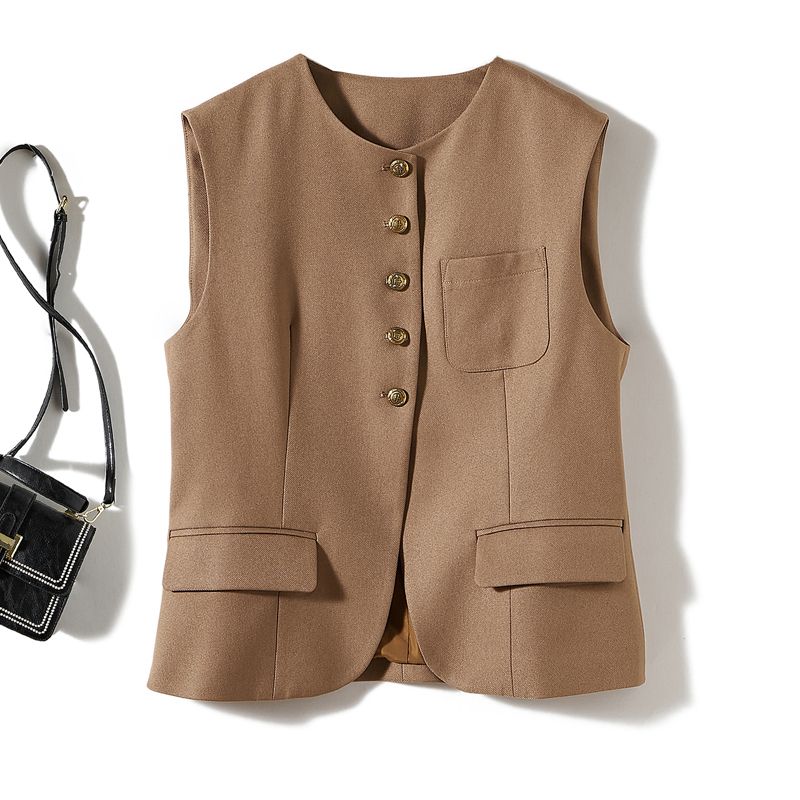 

Neutral Handsome Vest Capable Women s Wash Waffle Cotton Single-Breasted Asymmetrical Vest Bandage Dress Outwear Strong Push Khaki L