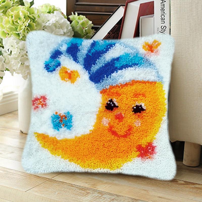 Cartoon Embroidery Latch Hook Kit Seat Cushion Carpet Pillow Latch Hook Rug Kit Smyrna Package Button Pad Package DIY Decorative