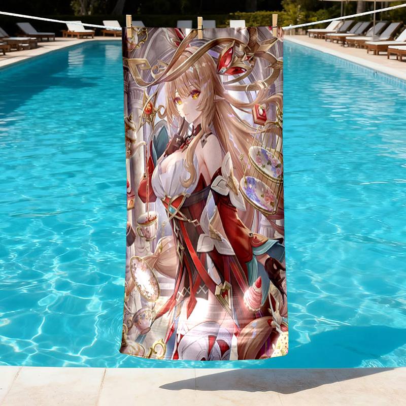 Genshin Impact Print Beach Towel Design, Soft, Lightweight. for Home Bathroom, Spa, Pool, Yoga, Surfing, Camping, Gift for Family, Friend