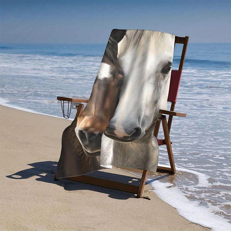 Dalangpa White Beach Towel Horse Pattern Sun Protection Windproof Suitable For Swimming Pool Camping Travel Blanket