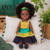Realistic Black Girl Dolls 14 Inch Doll with Afro Hair, Soft Vinyl Posable Play for Girls Kids, Dress Up Fashion Toy Accessories, Gift Children