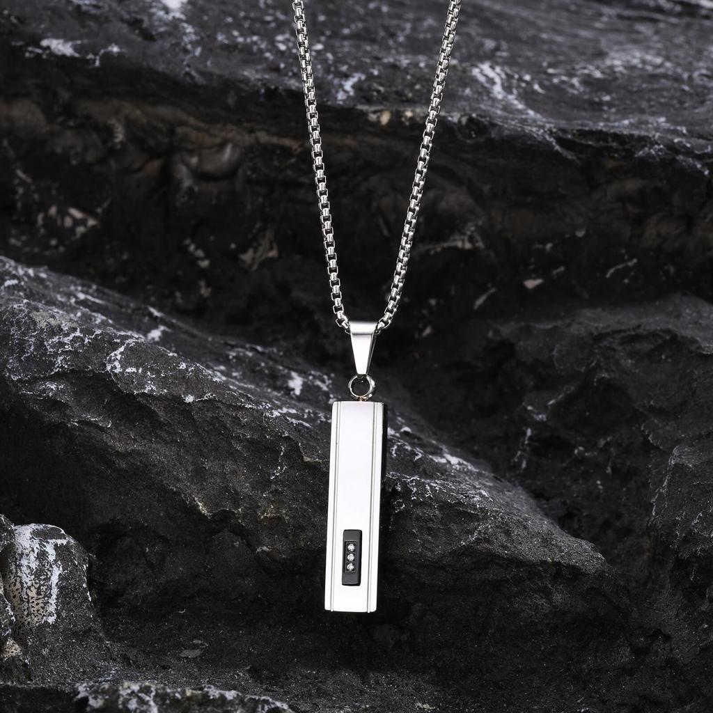 Vnox Mens Silver Color Bar Necklaces, Geometric Stainless Steel Pendant with Box Chain, Minimalst Metal Jewelry Gift for Him