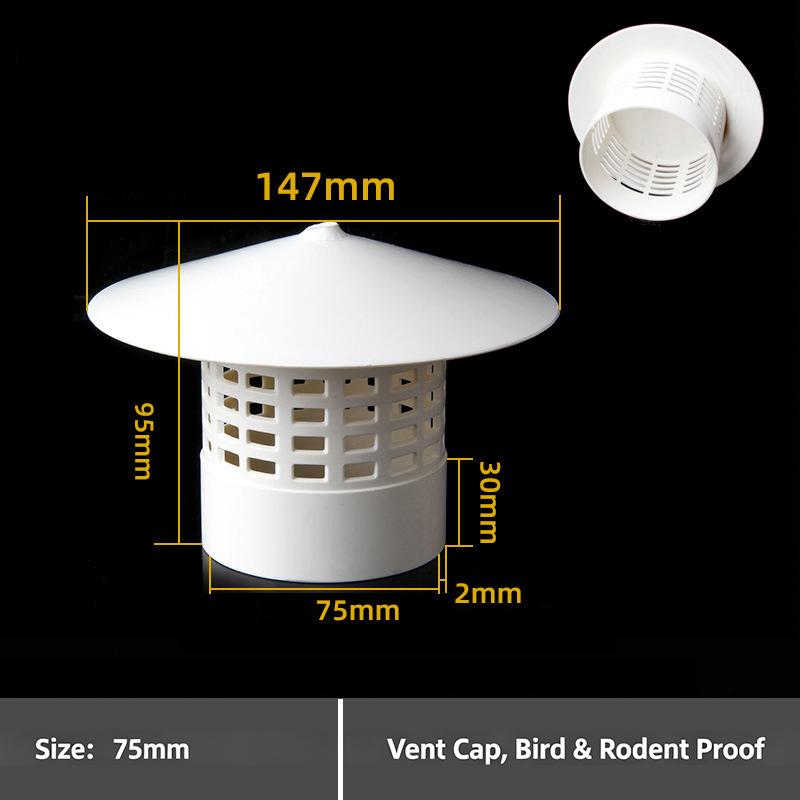 Pvc Roof Ventilation Grille Rain Cap Round Hood For 75-250Mm Pipe Vents Chimney Outlet Weather Protection