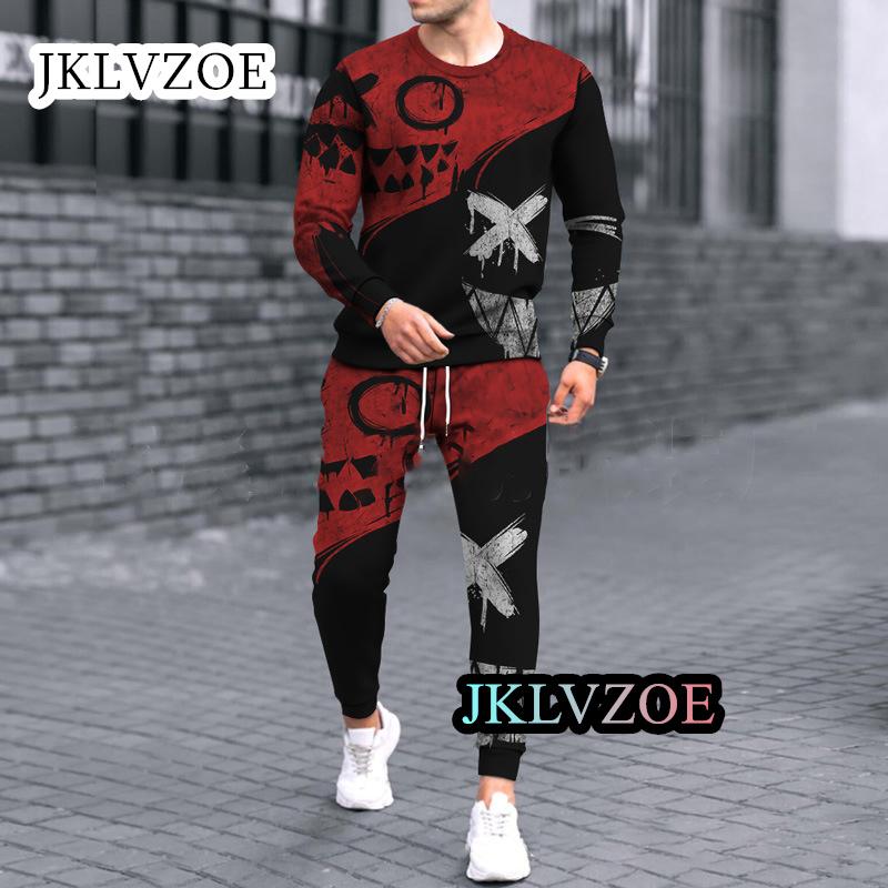 

2023 Новая модная мужская одежда, спортивный костюм для бега, спортивная одежда с длинным рукавом, улыбка, 3D-принт, уличная одежда, комплект из 2 предметов, футболка 4XL