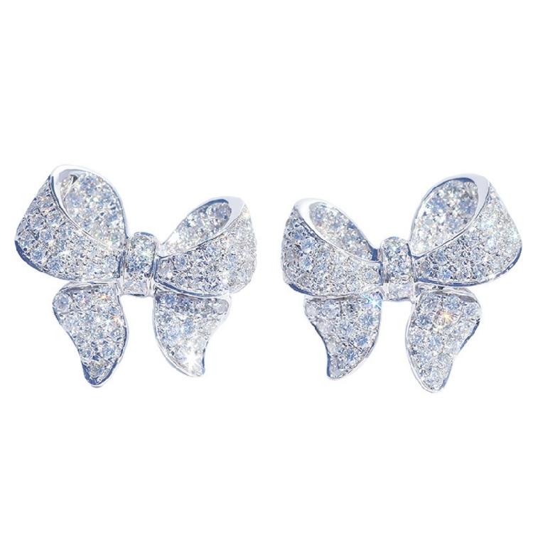 

Silver Color Bowknot Earrings for Women Girls Korean Zircon Crystal Ear Studs 1