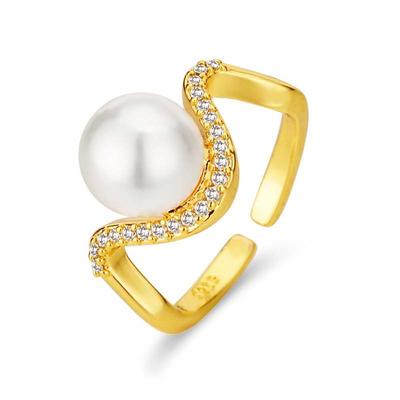 New Product Temperament Fashion Pearl Ring Women'S Light Luxury Style Opening Design Love Index Finger Ring Versatile Tide Jewelry