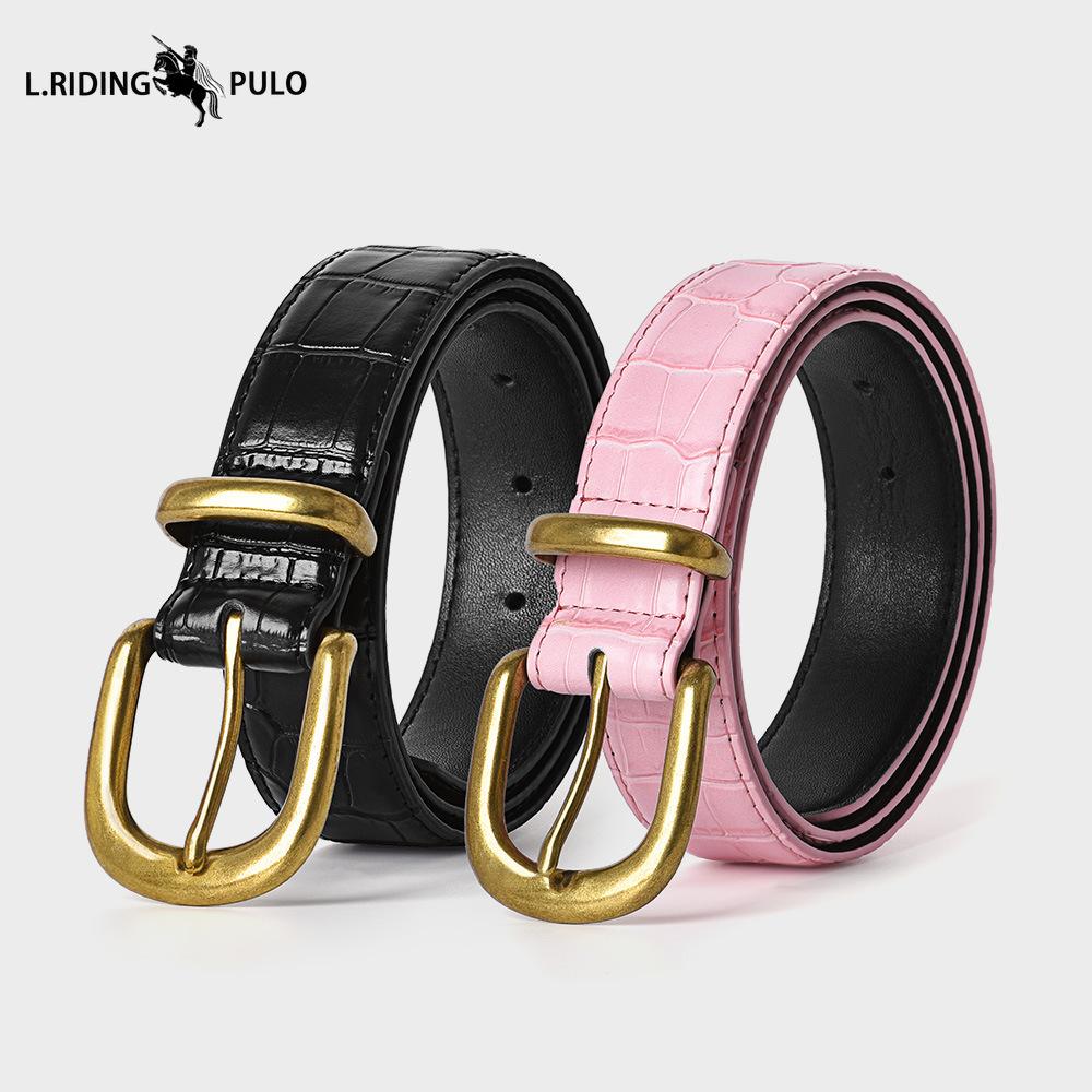 Vintage Cowhide Pin Buckle Women's Belt Versatile Decoration High-grade Pink Genuine Leather Belt Belt