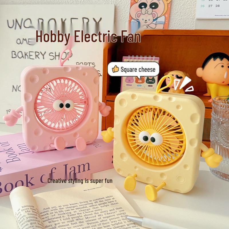 Compact USB Rechargeable Cheese-Shaped Desktop Fan with Three Speeds