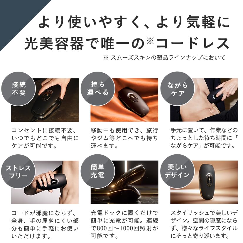 Smoothskin Pure Unplugged Cordless Hair Removal Device for Perfect for and Full Body Pinpoint Bead 1 Million Included Continuous IPL No Cooling Men's