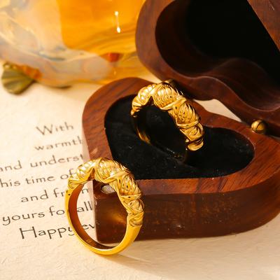 Unique Striped Ring Niche Design Stainless Steel Plated 18K Gold Index Finger Ring