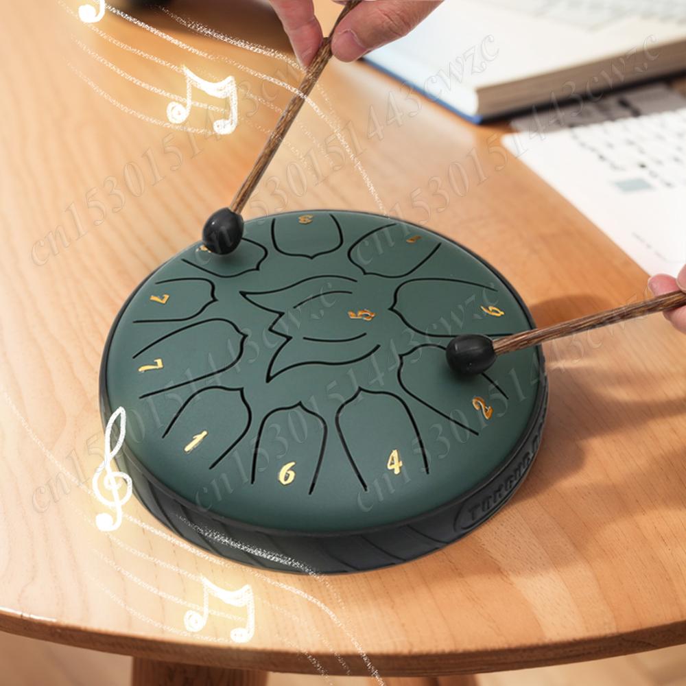 6 Inch 11 Notes Steel Tongue Drum Hand Pan Drum with Drum Bag Music Book Drum Mallets Handpan Drum Sound Healing Instruments