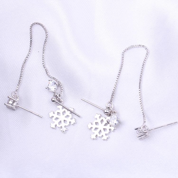 Sterling Silver Korean Snowflake Diamond Thread Earrings