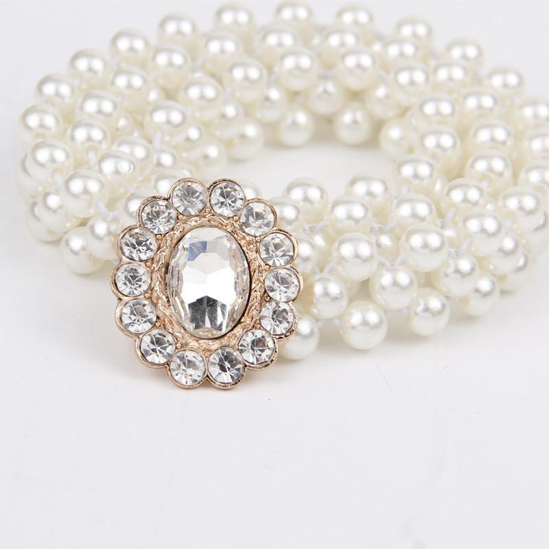 Rhinestone Pearl Waist Chain Women'S Elastic Waist Seal Women'S Decoration Elastic Woven Belt Dress Decoration