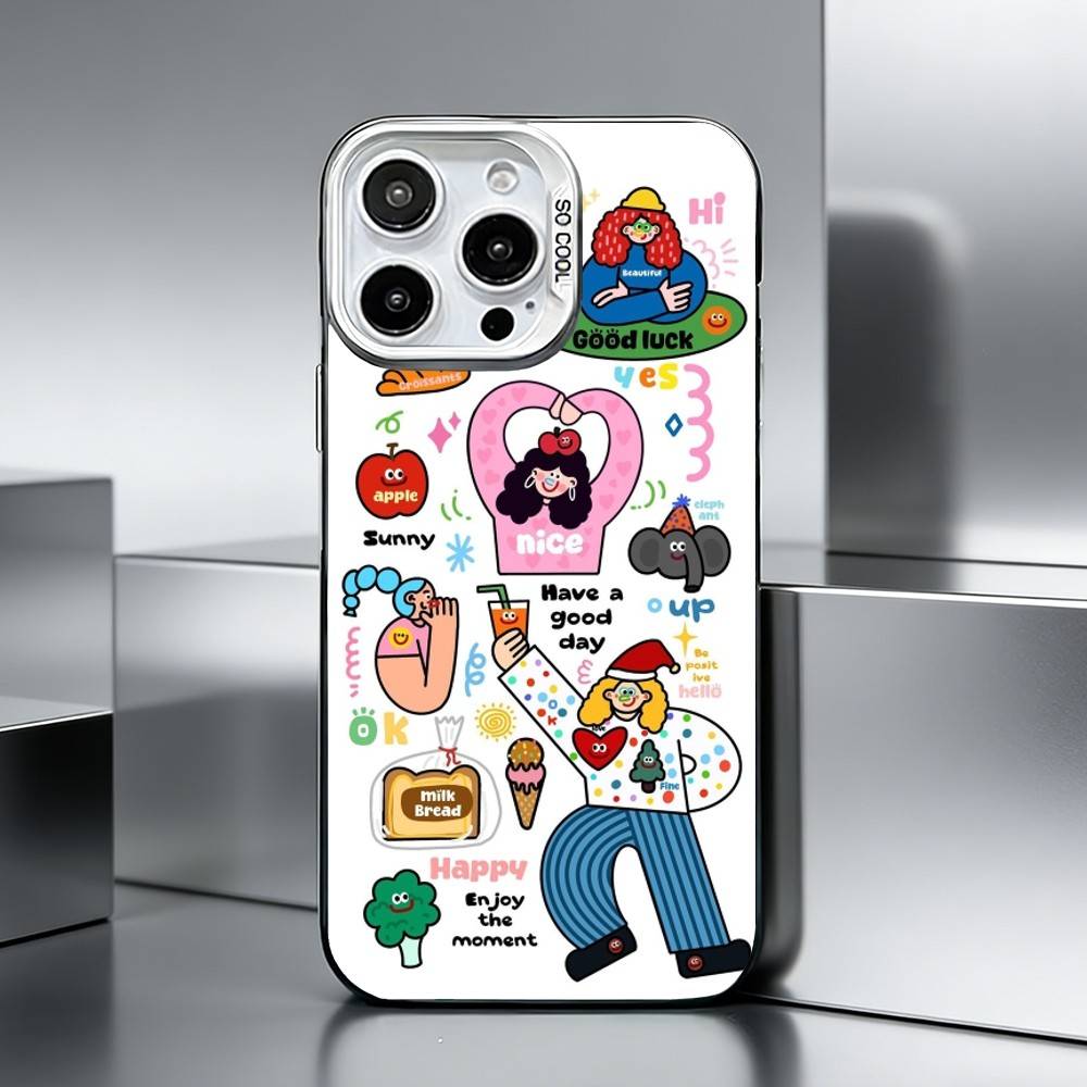 Ins Korean funny and happy girl Phone Case For iPhone 17,16,15,14,13,12,11 Plus,Pro Max,XS,Colored silver phone case