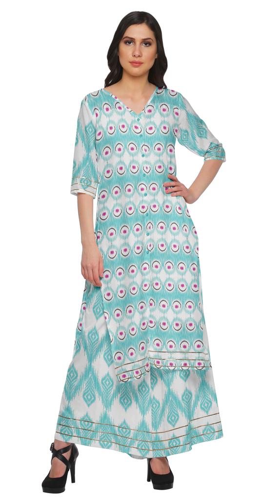 Moomaya V Neck Printed Kurta And Palazzo Pant Set Ethnic Wear Dress For