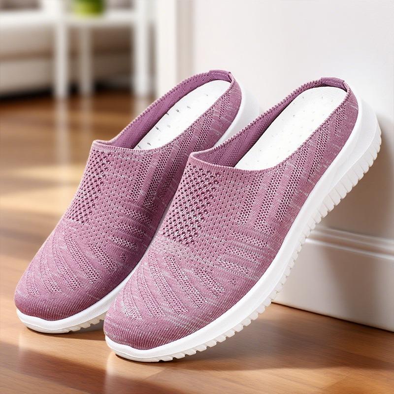 Shoes Women's Summer Slippers Women's Large Size Cloth Shoes Breathable Fly-woven Shoes Soft Sole Lightweight Single Shoes One Pedal Casual Shoes