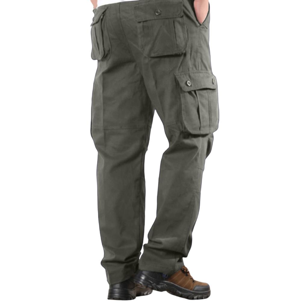 Calças Cargo Masculinas com Múltiplos Bolsos, Caimento Solto, Perna Larga, Calças Casuais