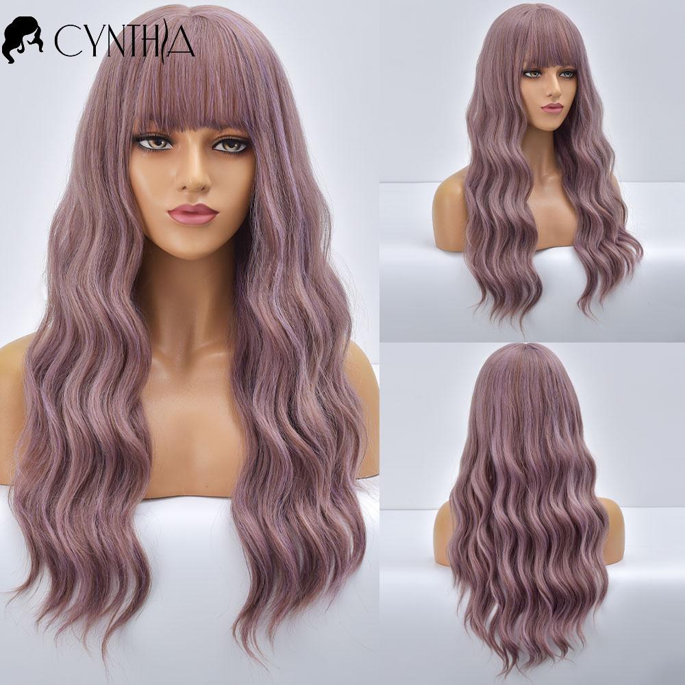 Purple Body Wave Synthetic Wigs For Women Long Ombre Cosplay Party Colorful Wig Natural Hair Heat Resistant Pelucas De Mujer