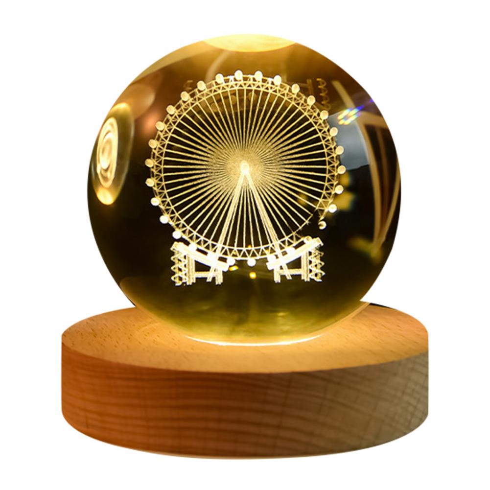 Night Light Room Decor Faux Ball Decoration 3d Engraved Solar System Ball Night Light with Wooden Base Led Lamp for Space