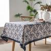 Imanqi Yiyun Blue Rose Pastoral Cotton Linen Tablecloth with Lace Edge
