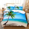 Tropical Landscape Polyester Duvet Cover Sets King Full With Pillowcase Coconut Trees Sea Sunset Natural View Large Sun Pattern