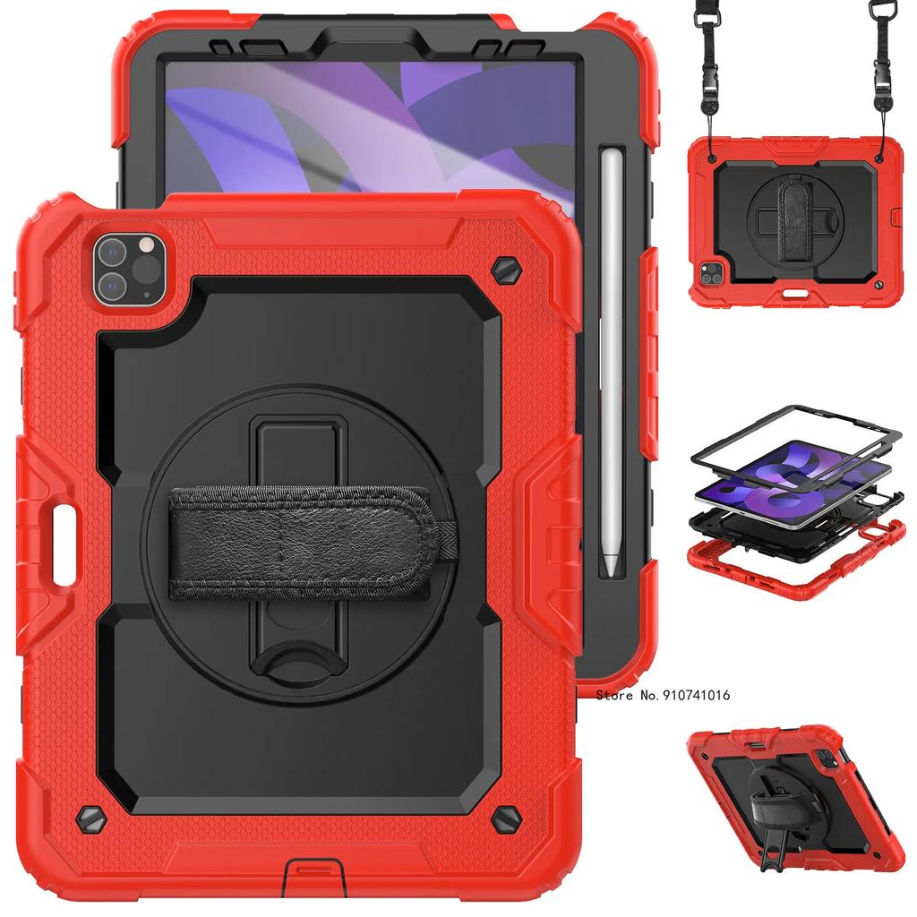 Stoßfeste Hülle für iPad A16 11. 2025 Air 11 Ständerabdeckung iPad Pro 11 12.9 13 2018-2024 Air 4 5 10.9+Bildschirmschutz+Riemen