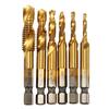6pcs M3-M10 HSS Screw Thread Metric Tap Drill Bits Metal Drill Bit Set Hex Shank Compound Tap Tools for Mechanic