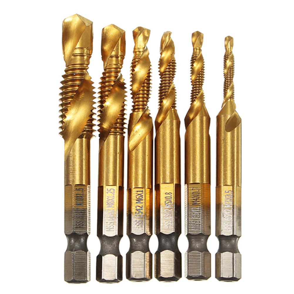 6pcs M3-M10 HSS Screw Thread Metric Tap Drill Bits Metal Drill Bit Set Hex Shank Compound Tap Tools for Mechanic
