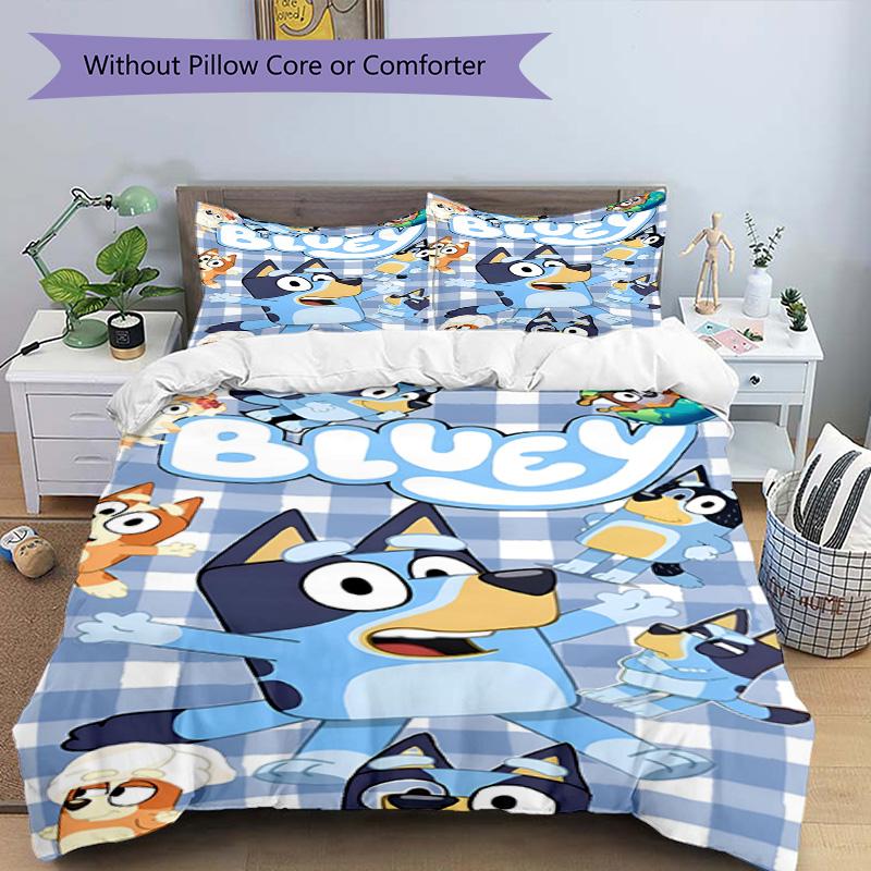 3pcs Duvet Cover Set (1*Duvet Cover + 2*Pillowcase, Without Core), Bluey Print Bedding Set, Bedroom Decor, All‑Season, Birthday Gift