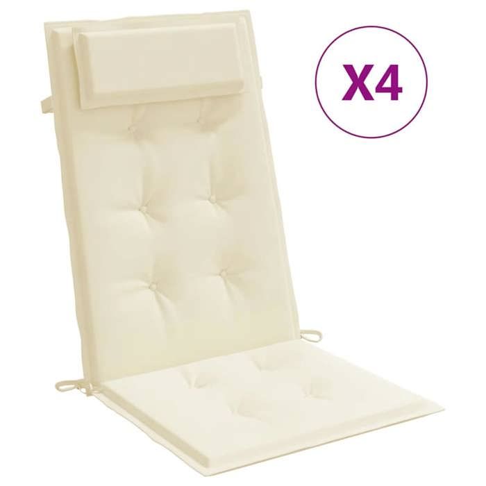 VidaXL Coussins de chaise à dossier haut lot de 4 crème tissu oxford, coussin, coussin de chaise, coussin de siège 361881