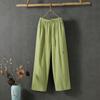 Women Summer Cotton Hemp Cropped Pants Mid-Rise Elastic Waistband Casual Pants Solid Color