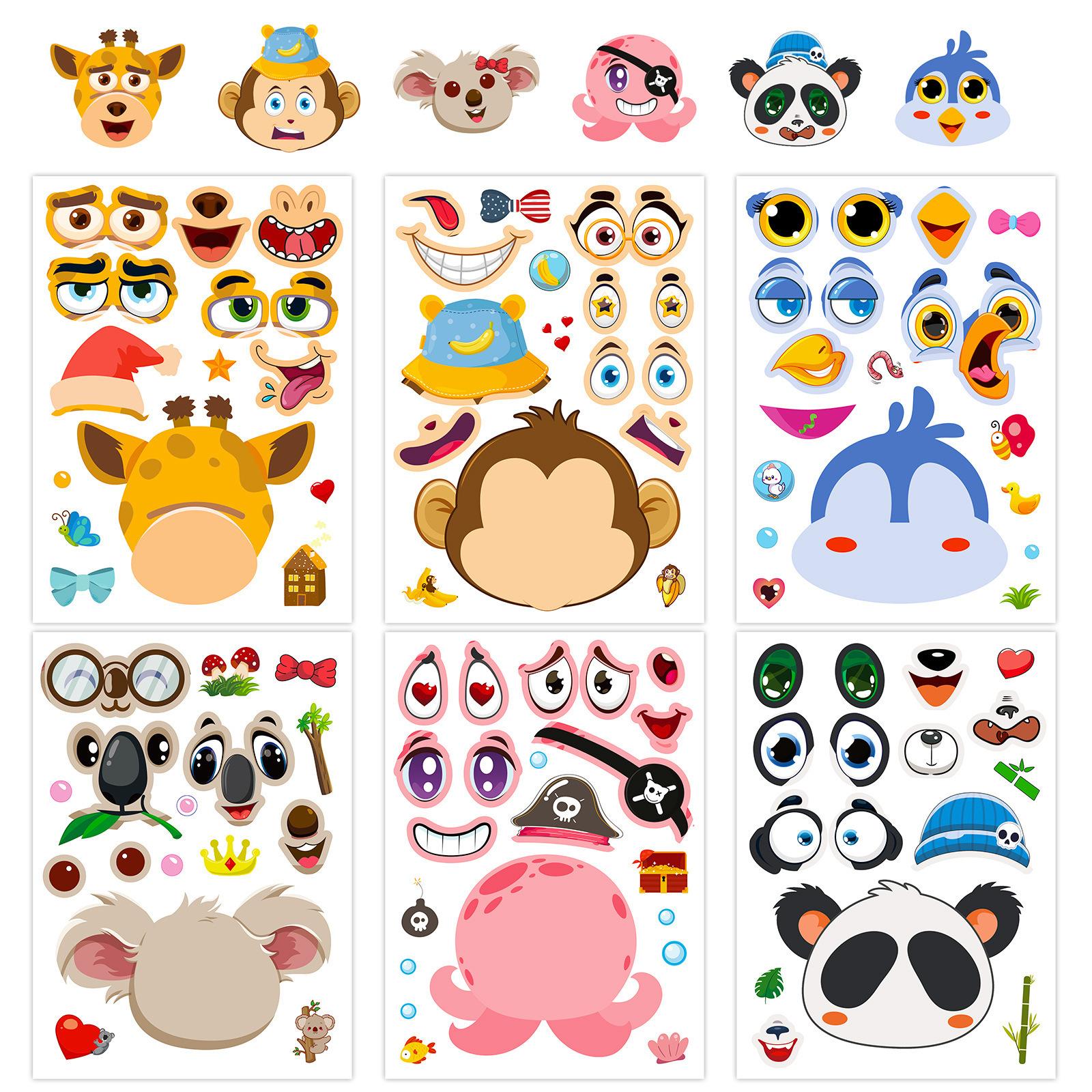 

6 Sheets/Pack Small Animal Puzzle Stickers Children S Hands-On Brain Puzzle Early Education Variety Of Creative Puzzles Change Face